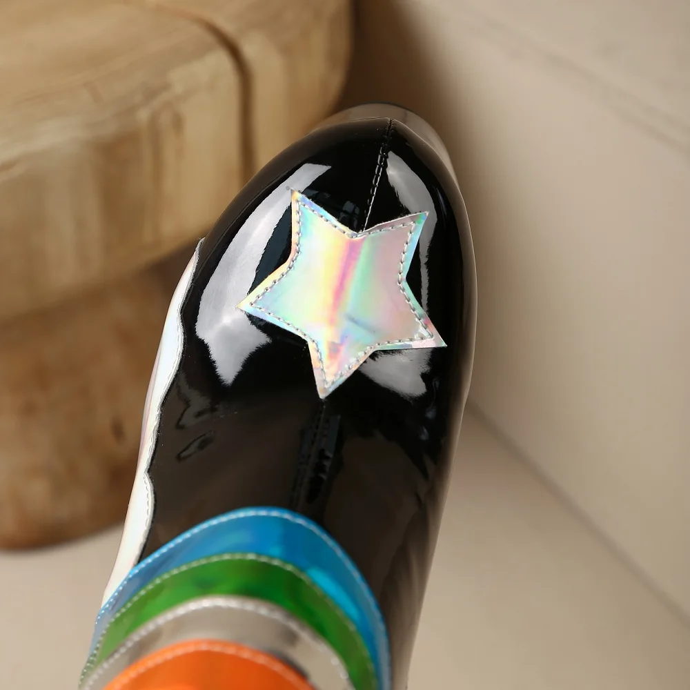 【JOCHEBED HU】Rainbow Super High Platform Short Boots for Women Sky Clouds Thick Bottom Leather Long Designer Zipper Sexy 36-43