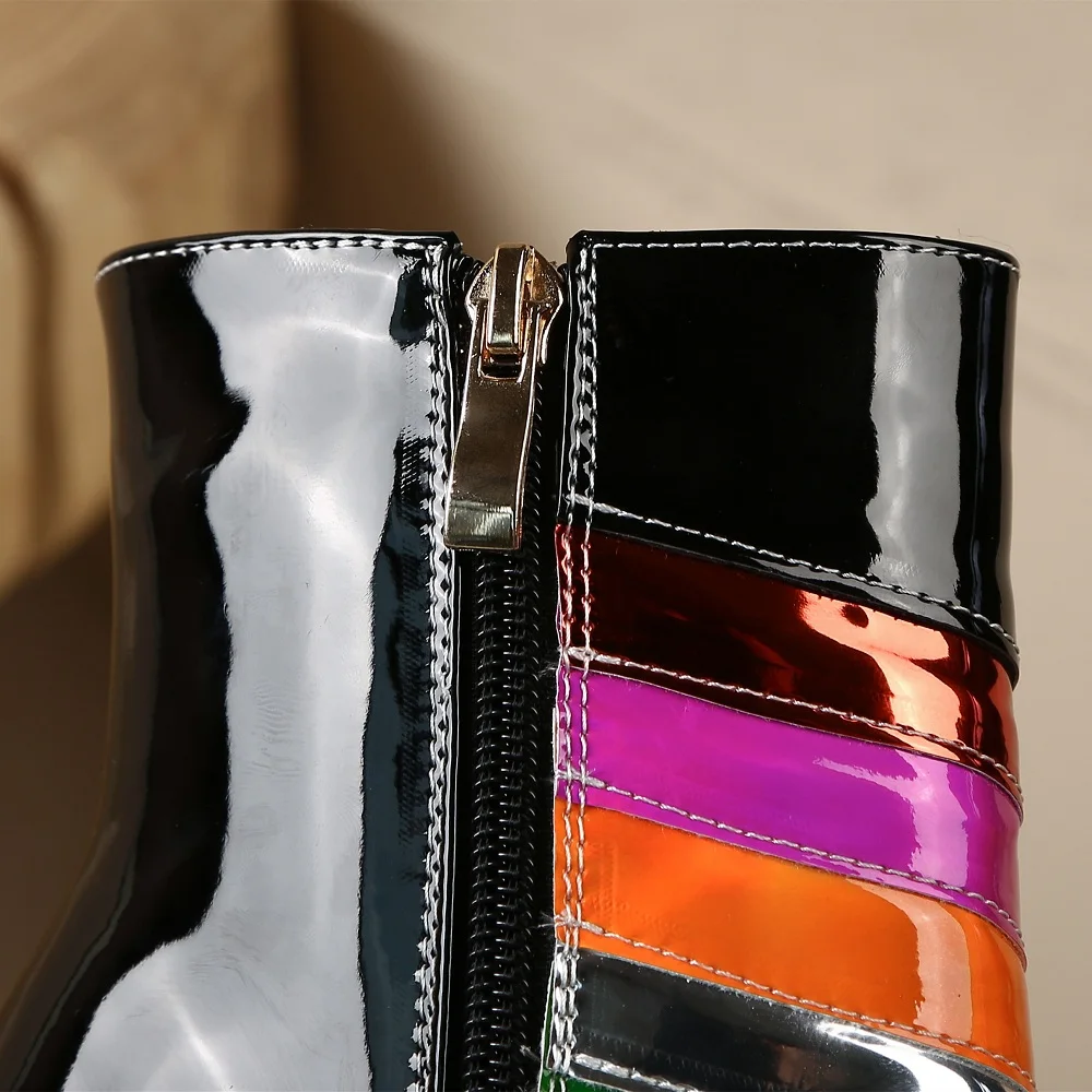 【JOCHEBED HU】Rainbow Super High Platform Short Boots for Women Sky Clouds Thick Bottom Leather Long Designer Zipper Sexy 36-43