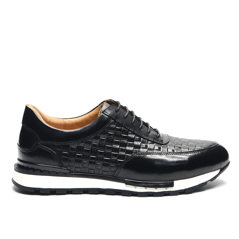 Luxury Autumn Winter Men's Leather Oxford Shoes Plaid Pattern Natural Genuine Leather Lace-up Sneakers Business Casual Shoes