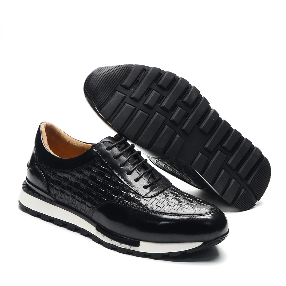Luxury Autumn Winter Men's Leather Oxford Shoes Plaid Pattern Natural Genuine Leather Lace-up Sneakers Business Casual Shoes