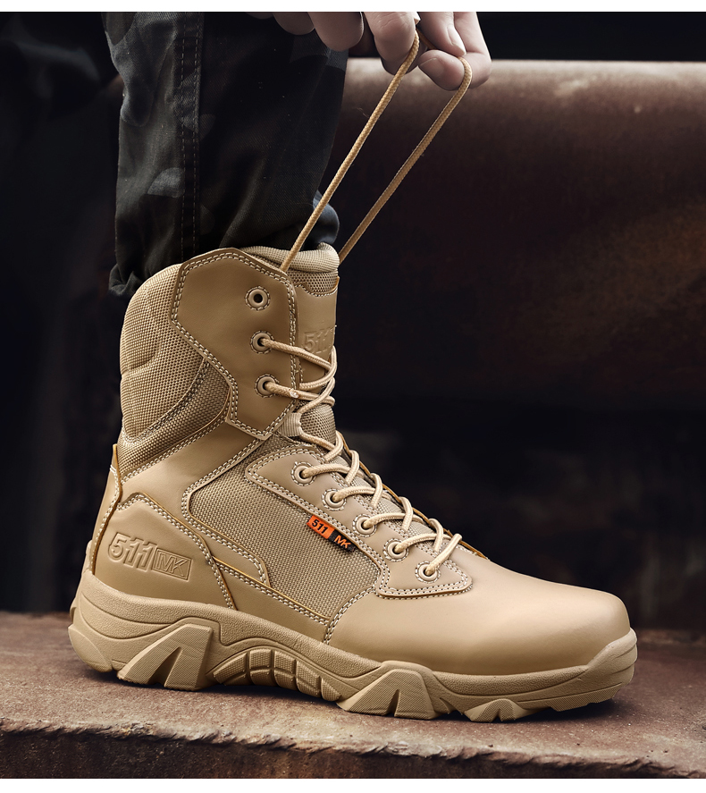 Leather Combat Man Tactical Boots Waterproof Field Training Safety ShoesHigh Cut Breathable Boots Men Shoes