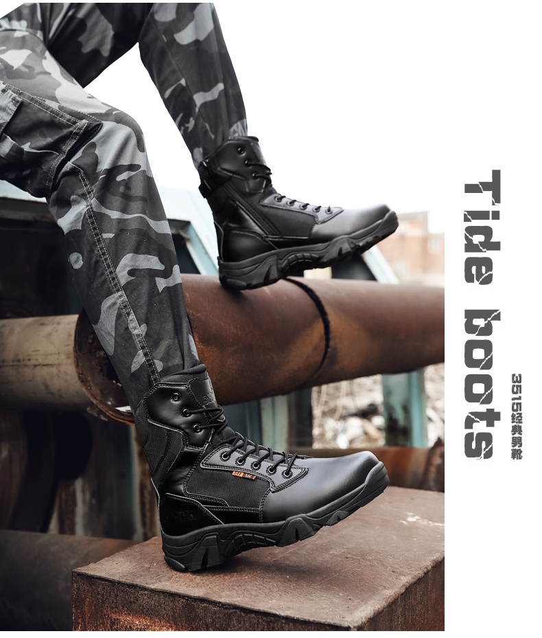 Leather Combat Man Tactical Boots Waterproof Field Training Safety ShoesHigh Cut Breathable Boots Men Shoes
