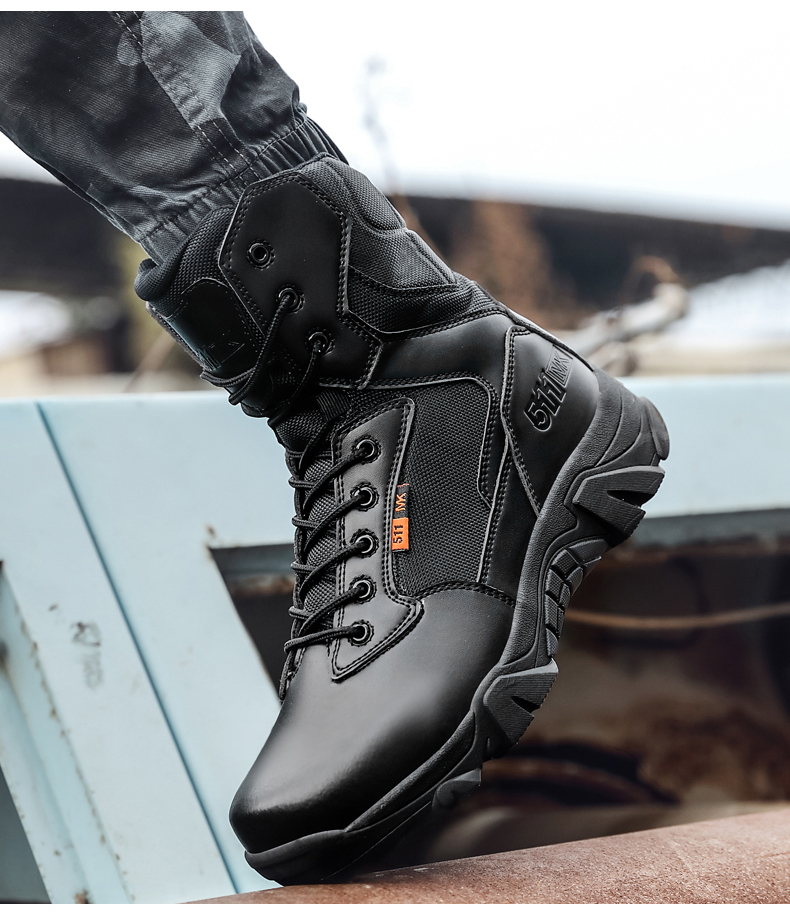 Leather Combat Man Tactical Boots Waterproof Field Training Safety ShoesHigh Cut Breathable Boots Men Shoes