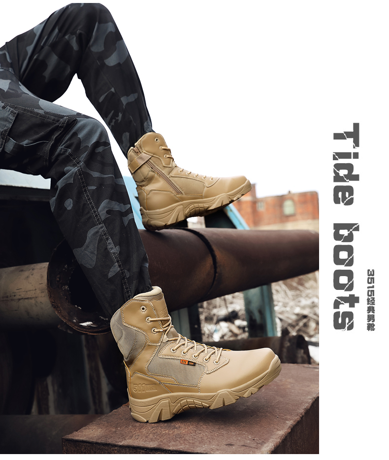 Leather Combat Man Tactical Boots Waterproof Field Training Safety ShoesHigh Cut Breathable Boots Men Shoes