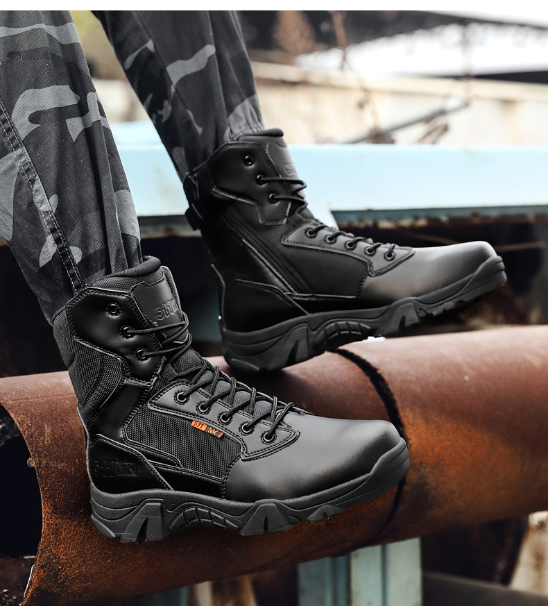 Leather Combat Man Tactical Boots Waterproof Field Training Safety ShoesHigh Cut Breathable Boots Men Shoes