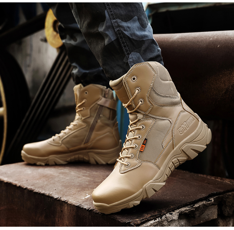 Leather Combat Man Tactical Boots Waterproof Field Training Safety ShoesHigh Cut Breathable Boots Men Shoes