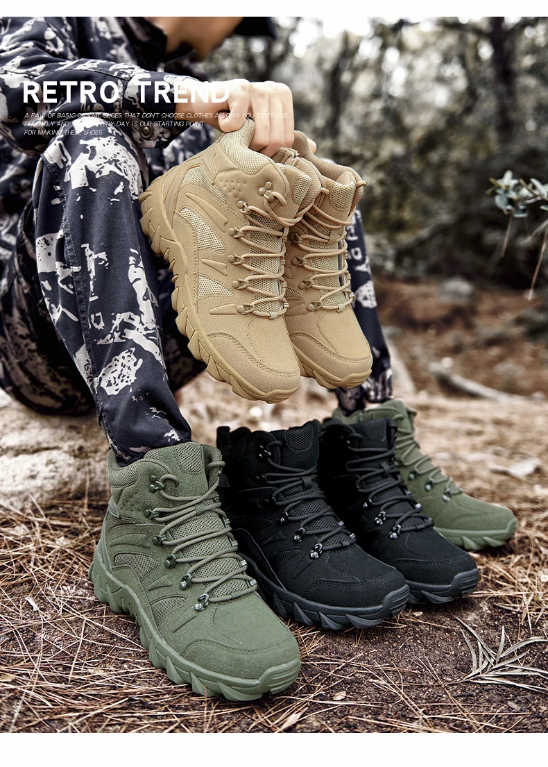 Men Boots Outdoor Combat Ankle Boot Tactical Boots for Man Anti-Slip Motocycle Boots Climbing Hiking Shoes Size 39-46