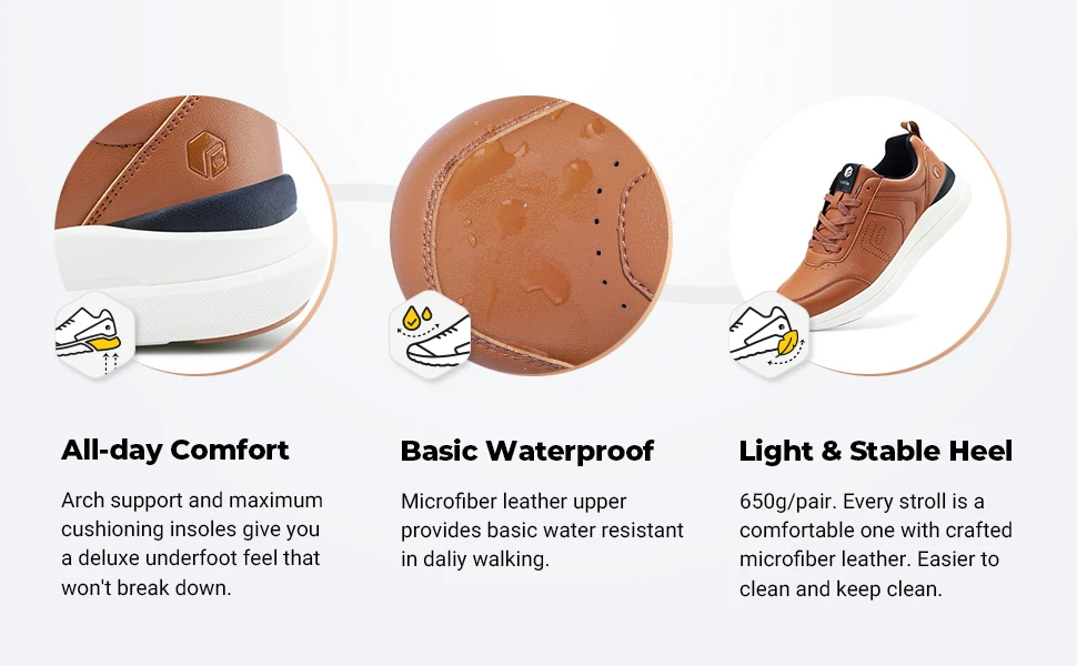 FitVille Men's Casual Leather Shoes Wide Width Walking Shoes Outdoor Lightweight for Swollen Feet Relieve Foot Pain