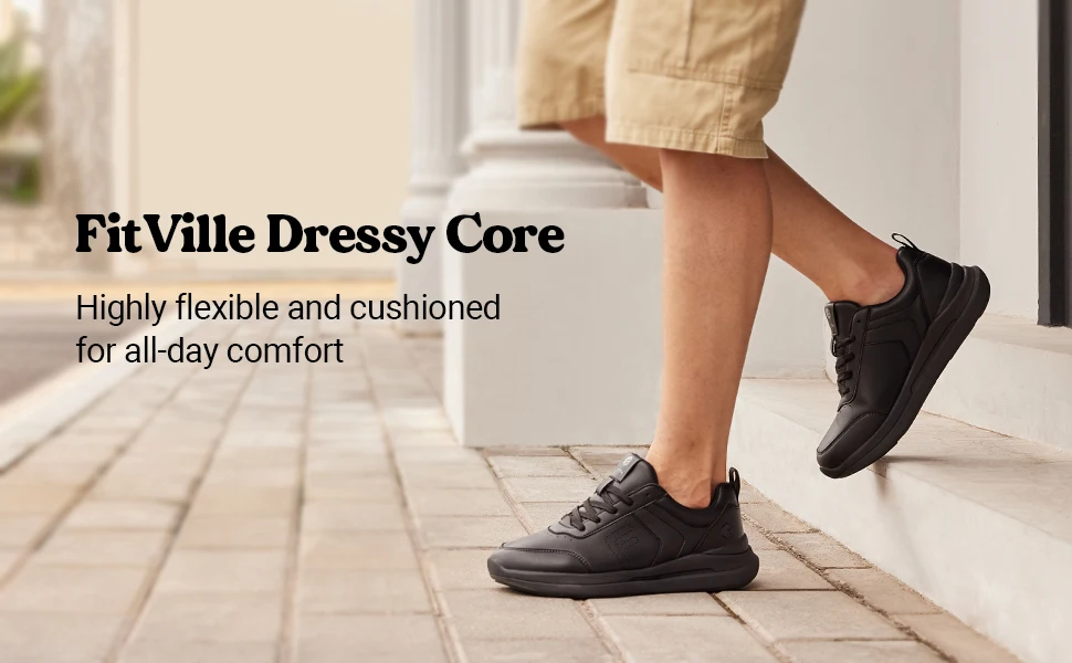 FitVille Men's Casual Leather Shoes Wide Width Walking Shoes Outdoor Lightweight for Swollen Feet Relieve Foot Pain