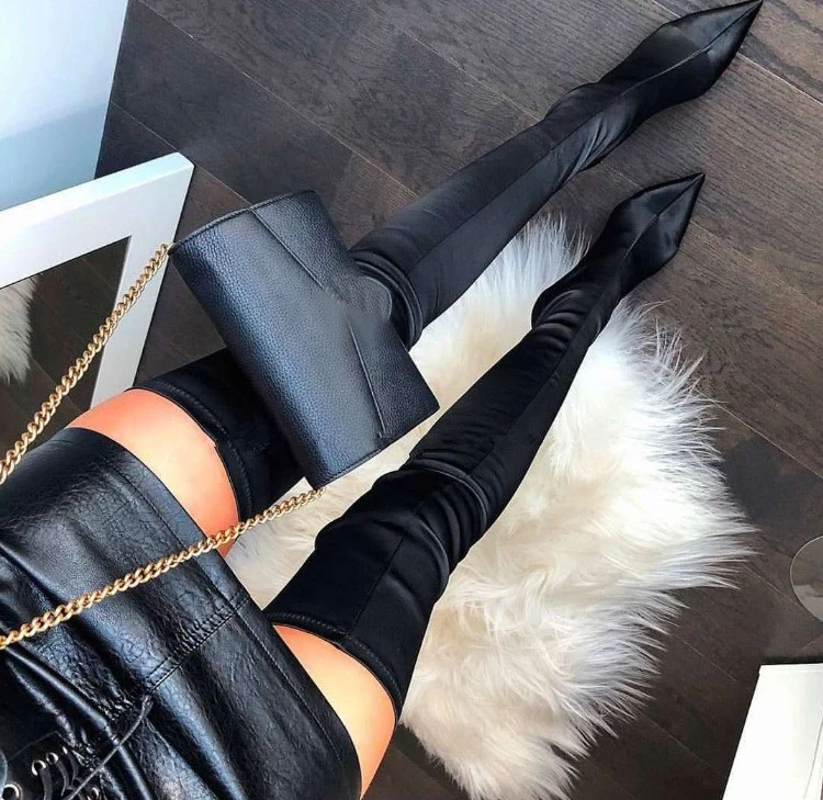 Eilyken Black Thigh High Women Boots Over The Knee Elastic Stretch Sexy Nightclub Shoes Long Zapatillas Mujer