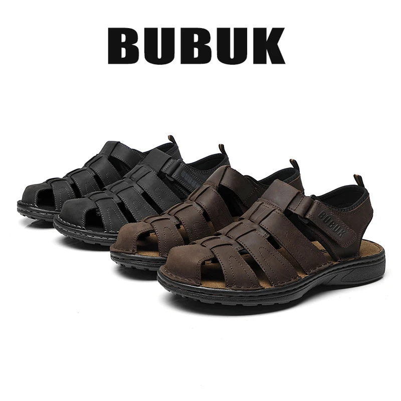 Bubuk Men's Sports Sandals Made of Top-Grain Leather, Open-Toe Outdoor Non-Slip Casual Shoes, Fashionable Outdoor Beach Shoes, Lightweight and Comfortable, Suitable for Both Men and Women, Ideal for Outdoor Hiking, Travel, and Work