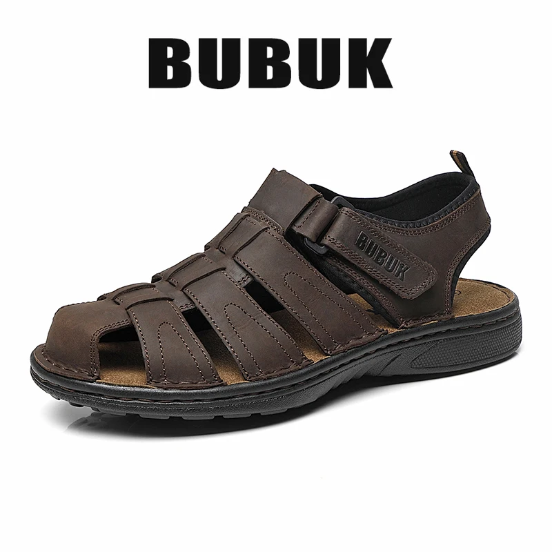Bubuk Men's Sports Sandals Made of Top-Grain Leather, Open-Toe Outdoor Non-Slip Casual Shoes, Fashionable Outdoor Beach Shoes, Lightweight and Comfortable, Suitable for Both Men and Women, Ideal for Outdoor Hiking, Travel, and Work