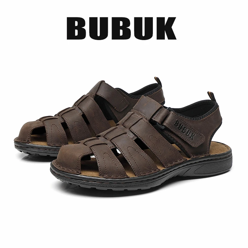 Bubuk Men's Sports Sandals Made of Top-Grain Leather, Open-Toe Outdoor Non-Slip Casual Shoes, Fashionable Outdoor Beach Shoes, Lightweight and Comfortable, Suitable for Both Men and Women, Ideal for Outdoor Hiking, Travel, and Work