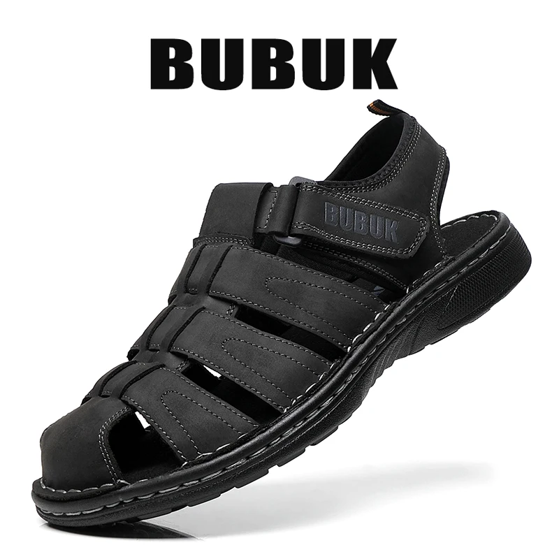 Bubuk Men's Sports Sandals Made of Top-Grain Leather, Open-Toe Outdoor Non-Slip Casual Shoes, Fashionable Outdoor Beach Shoes, Lightweight and Comfortable, Suitable for Both Men and Women, Ideal for Outdoor Hiking, Travel, and Work