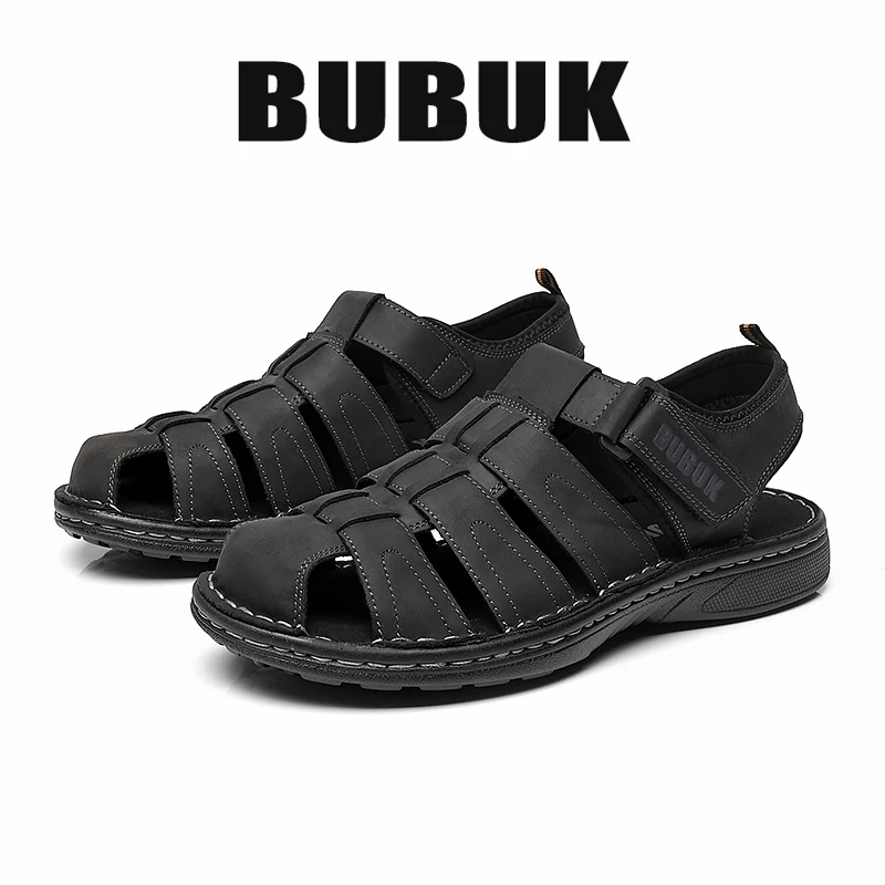 Bubuk Men's Sports Sandals Made of Top-Grain Leather, Open-Toe Outdoor Non-Slip Casual Shoes, Fashionable Outdoor Beach Shoes, Lightweight and Comfortable, Suitable for Both Men and Women, Ideal for Outdoor Hiking, Travel, and Work