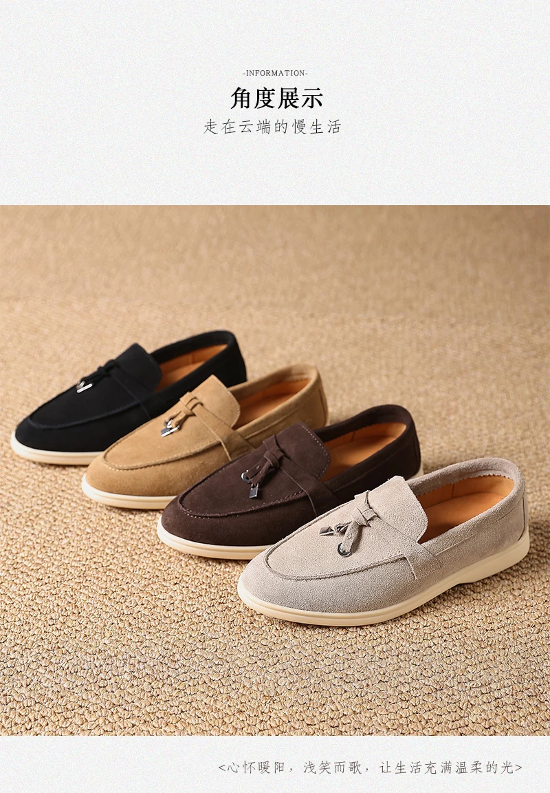 Premium Women's Top Grain Suede Leather Penny Loafers, Slip On Non-Slip Flat Driving Shoes with Metal Buckle Detail for Business