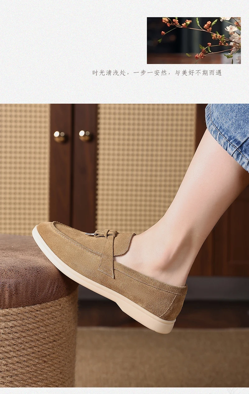 Premium Women's Top Grain Suede Leather Penny Loafers, Slip On Non-Slip Flat Driving Shoes with Metal Buckle Detail for Business