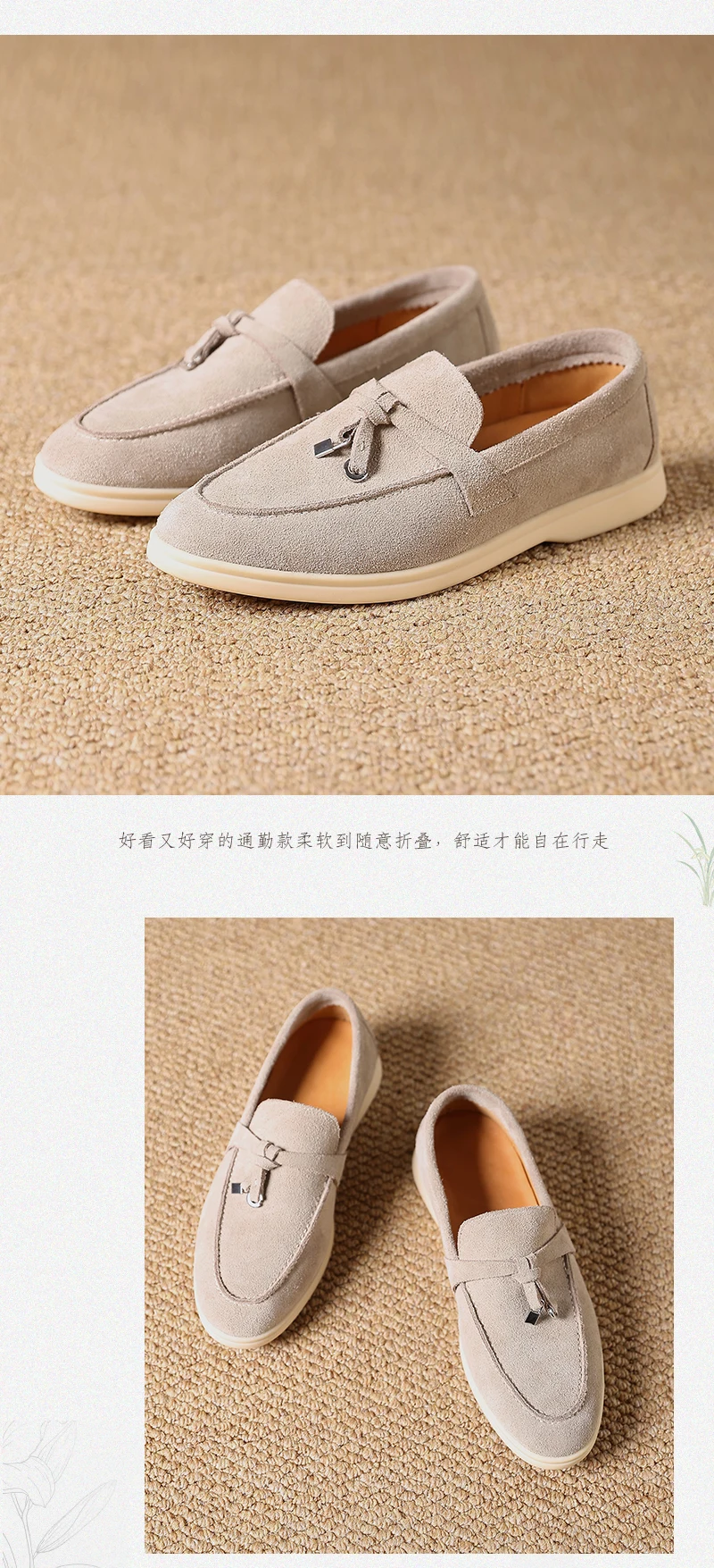 Premium Women's Top Grain Suede Leather Penny Loafers, Slip On Non-Slip Flat Driving Shoes with Metal Buckle Detail for Business