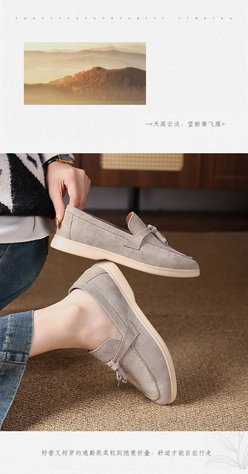Premium Women's Top Grain Suede Leather Penny Loafers, Slip On Non-Slip Flat Driving Shoes with Metal Buckle Detail for Business