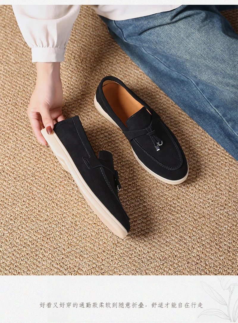Premium Women's Top Grain Suede Leather Penny Loafers, Slip On Non-Slip Flat Driving Shoes with Metal Buckle Detail for Business