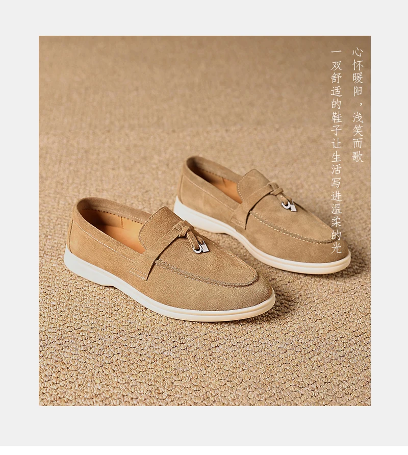 Premium Women's Top Grain Suede Leather Penny Loafers, Slip On Non-Slip Flat Driving Shoes with Metal Buckle Detail for Business