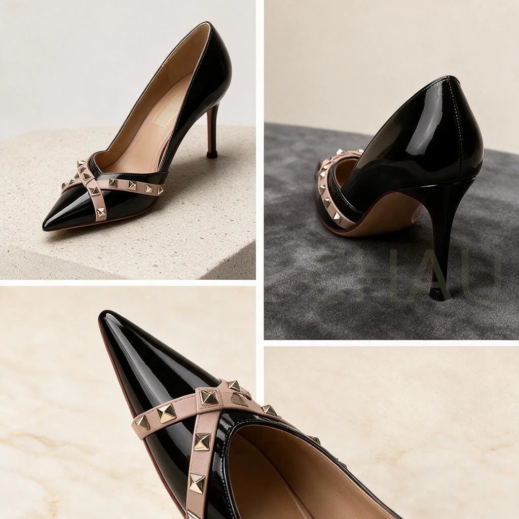 【Measure Your Feet Length Before Order】Women Stiletto Thin High Heel Pumps Rivet Pointy Toe Fashion Party Dress Shoes 120-CHC-33
