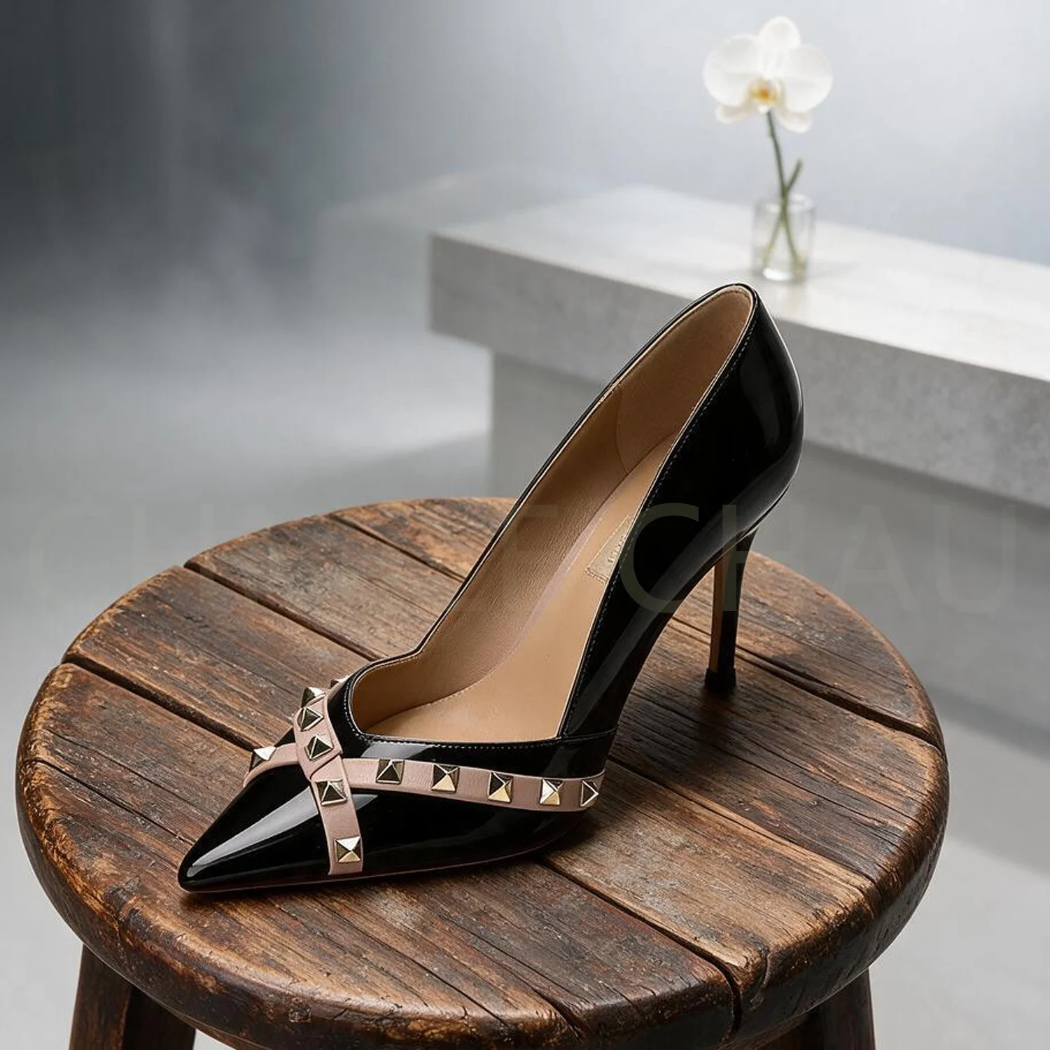 【Measure Your Feet Length Before Order】Women Stiletto Thin High Heel Pumps Rivet Pointy Toe Fashion Party Dress Shoes 120-CHC-33