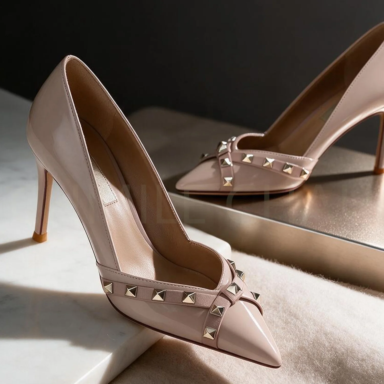 【Measure Your Feet Length Before Order】Women Stiletto Thin High Heel Pumps Rivet Pointy Toe Fashion Party Dress Shoes 120-CHC-33