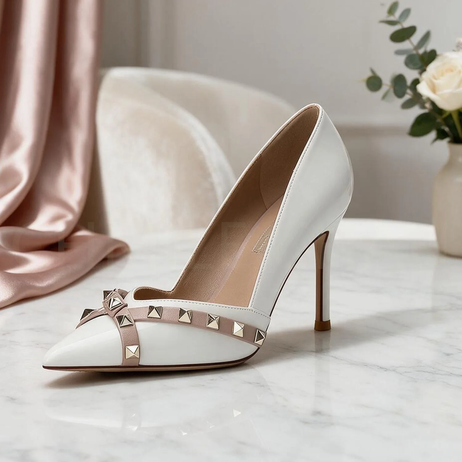 【Measure Your Feet Length Before Order】Women Stiletto Thin High Heel Pumps Rivet Pointy Toe Fashion Party Dress Shoes 120-CHC-33