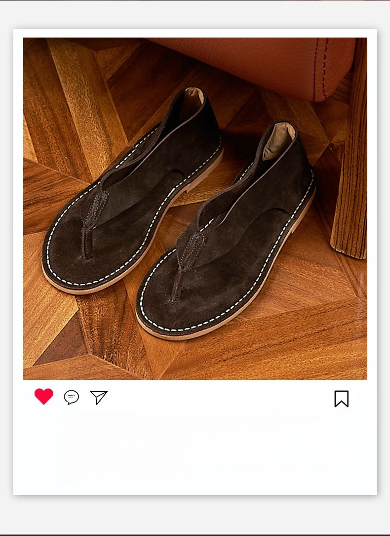 Luxury Cow Suede Mens Sandals Handmade Comfortable Genuine Leather 2026 Summer New Fashion Flip Flops Shoes for Male Size 44