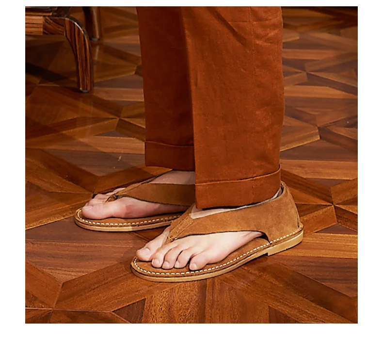Luxury Cow Suede Mens Sandals Handmade Comfortable Genuine Leather 2026 Summer New Fashion Flip Flops Shoes for Male Size 44