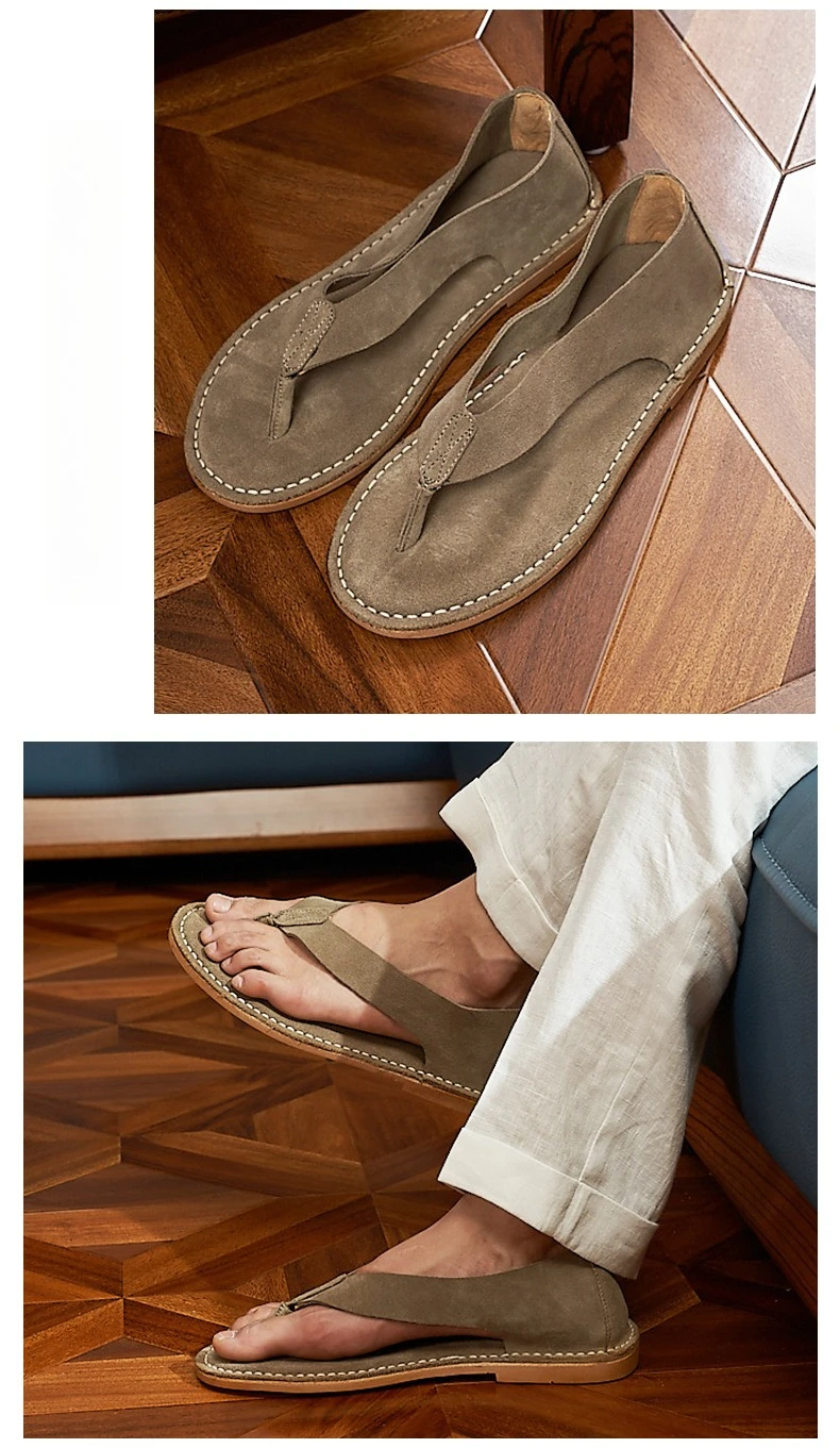 Luxury Cow Suede Mens Sandals Handmade Comfortable Genuine Leather 2026 Summer New Fashion Flip Flops Shoes for Male Size 44