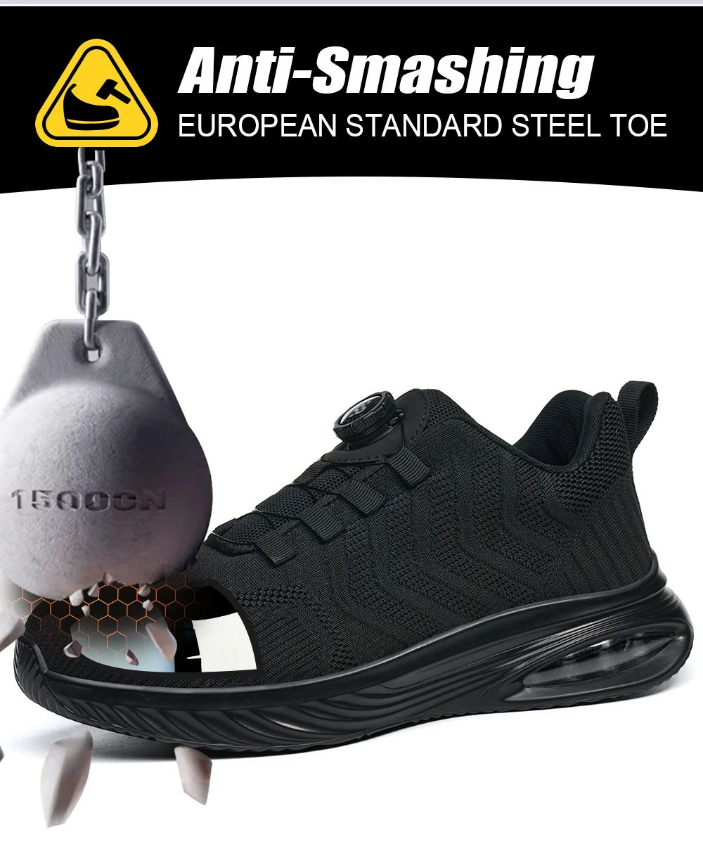 Rotating Button Safety Shoes Men Air Cushion Work Sneakers Steel Toe Shoes Puncture-Proof Security Protection Shoes Work Boots