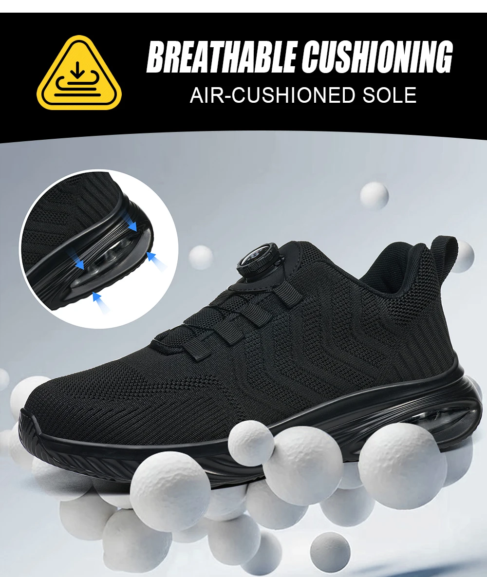 Rotating Button Safety Shoes Men Air Cushion Work Sneakers Steel Toe Shoes Puncture-Proof Security Protection Shoes Work Boots