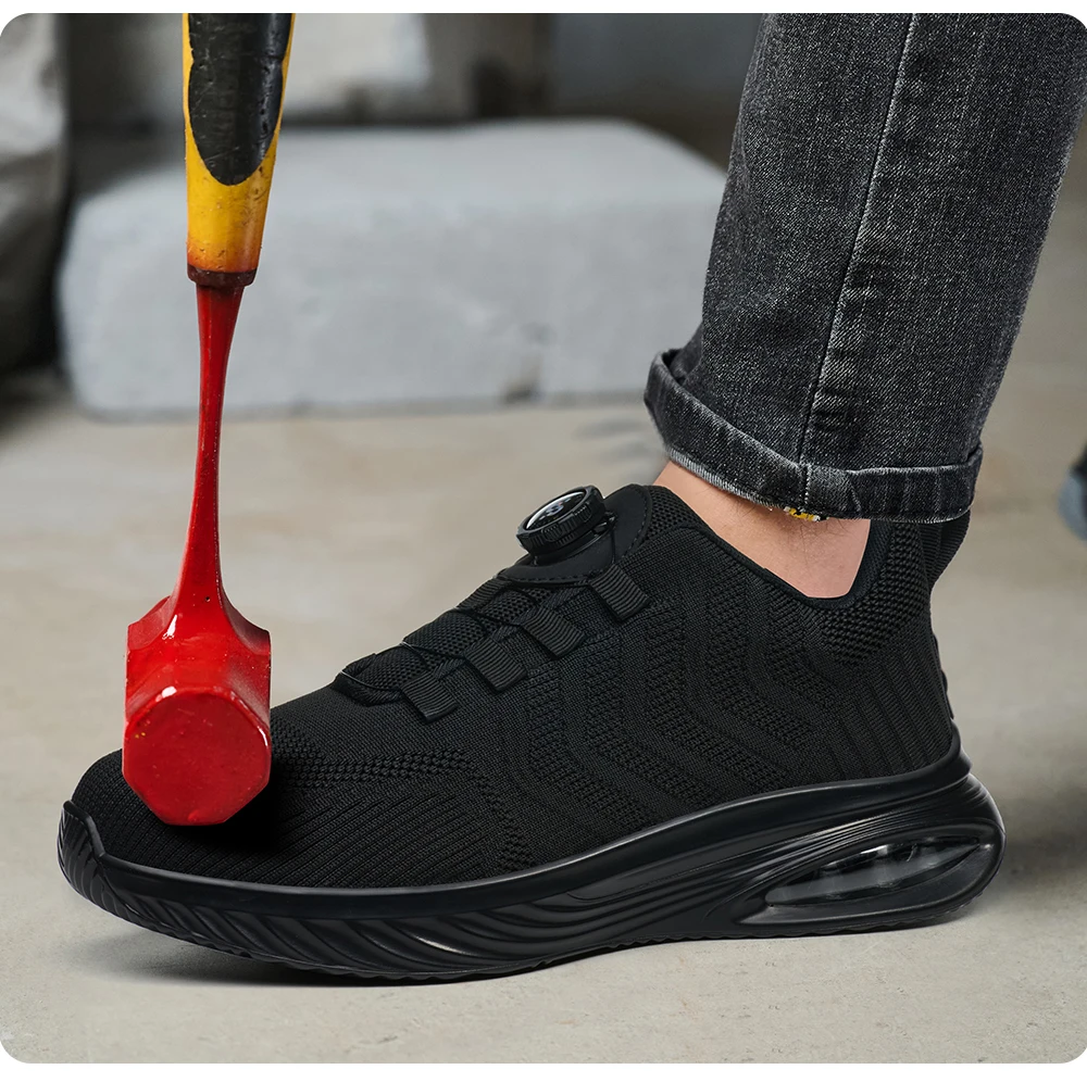 Rotating Button Safety Shoes Men Air Cushion Work Sneakers Steel Toe Shoes Puncture-Proof Security Protection Shoes Work Boots