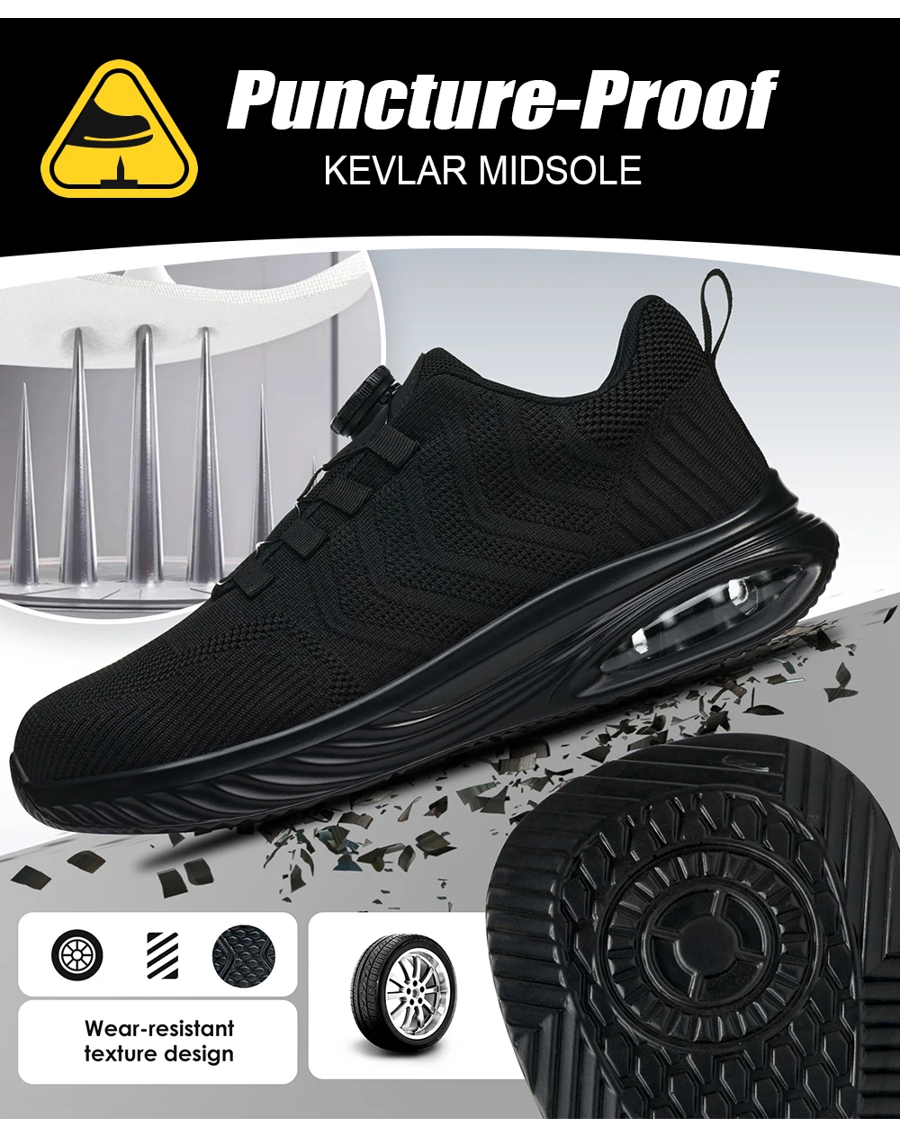 Rotating Button Safety Shoes Men Air Cushion Work Sneakers Steel Toe Shoes Puncture-Proof Security Protection Shoes Work Boots