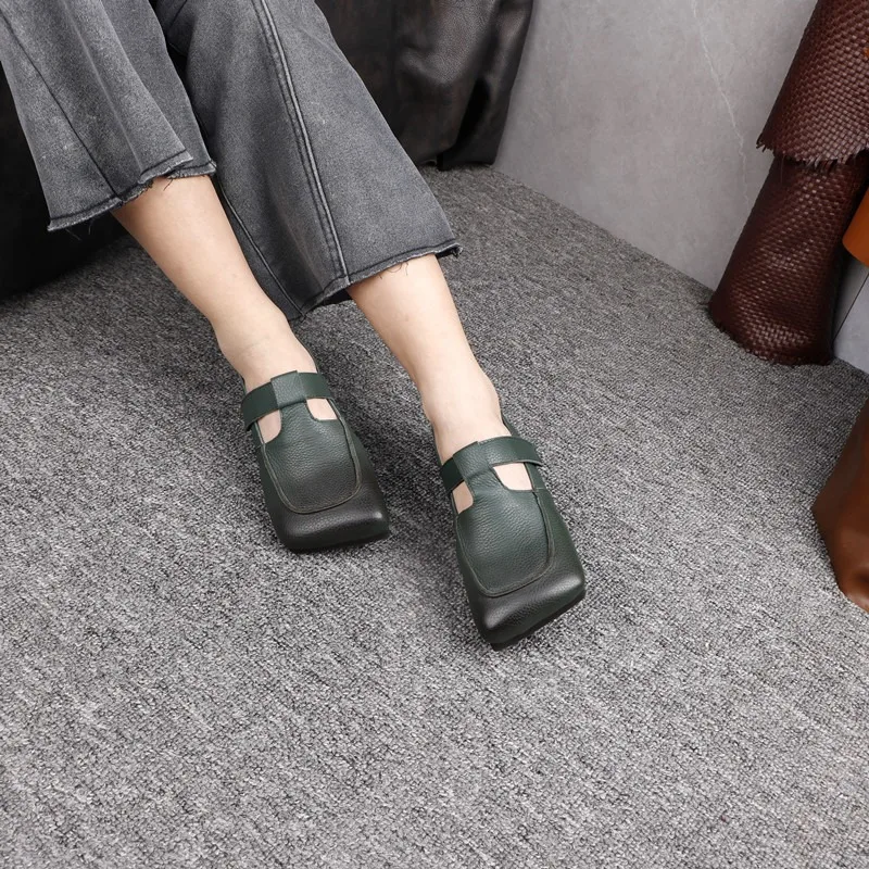 Birkuir Original Square Toe Flats Shoes For Women Hook Loop Genuine Leather 2026 Summer Low Heels Luxury Soft Soles Lazy Shoes