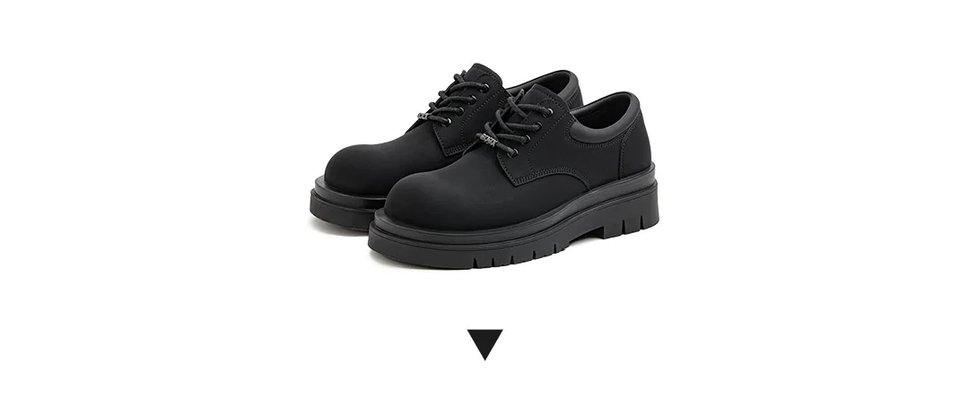 Maden Men's Retro Black Matte Derby Shoes Thick Sole Height Increasing Lace Up Low Top Work Boots Casual Commuting Formal Shoes