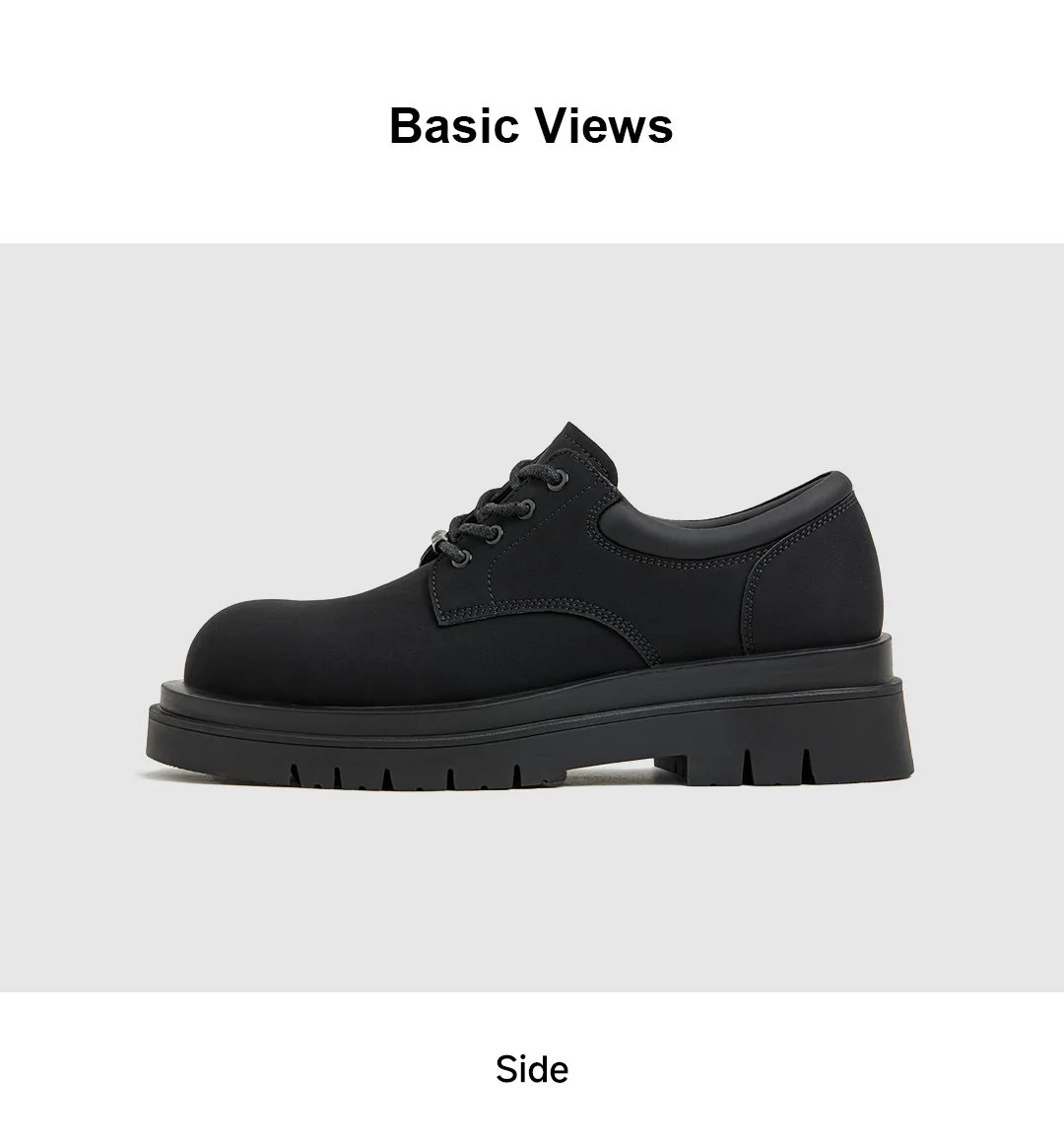 Maden Men's Retro Black Matte Derby Shoes Thick Sole Height Increasing Lace Up Low Top Work Boots Casual Commuting Formal Shoes
