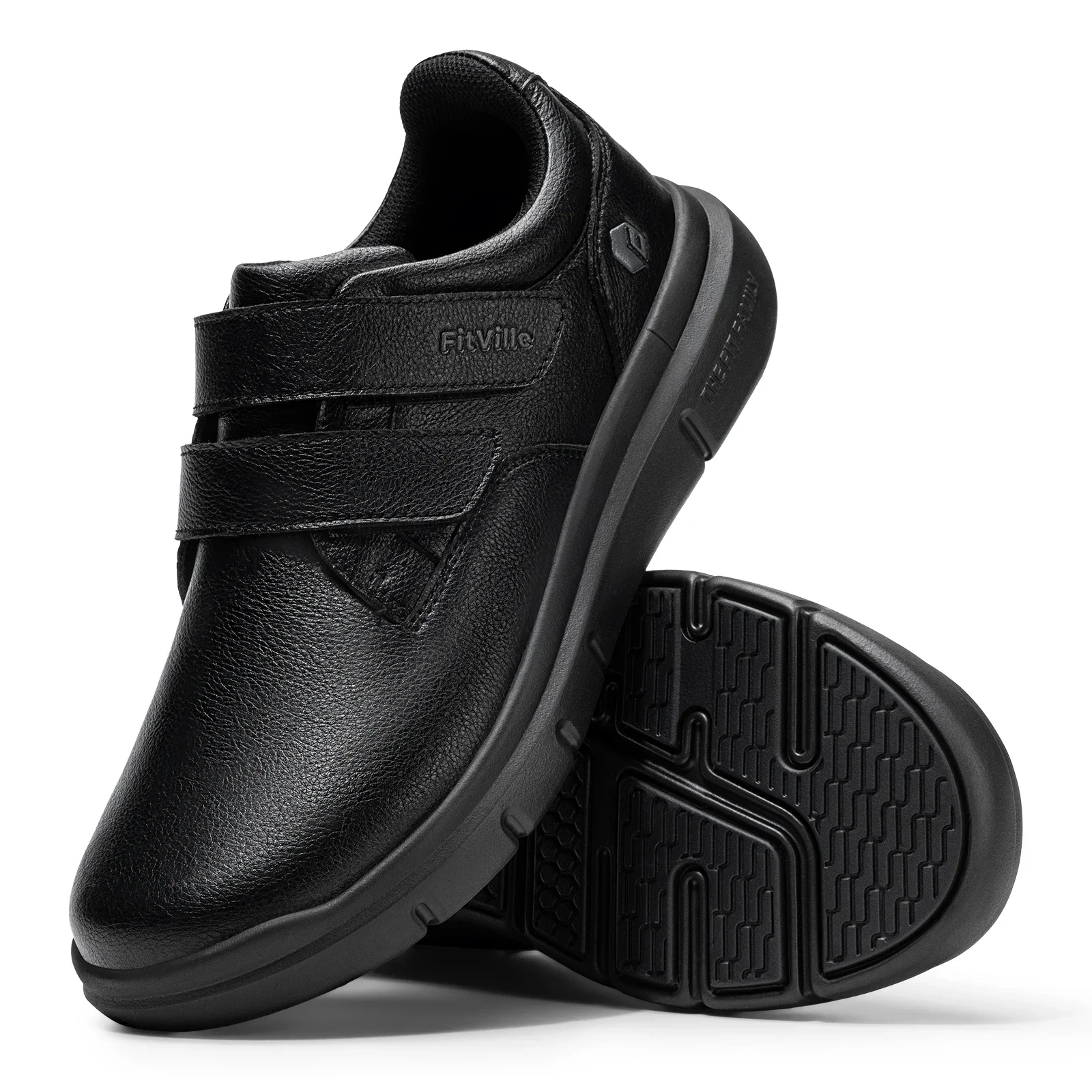Fitville Men'S Leather Shoes Wide Walking Shoes Water-Repellent Slip On Comfort Casual Dress Sneaker For Diabetic Swollen Feet