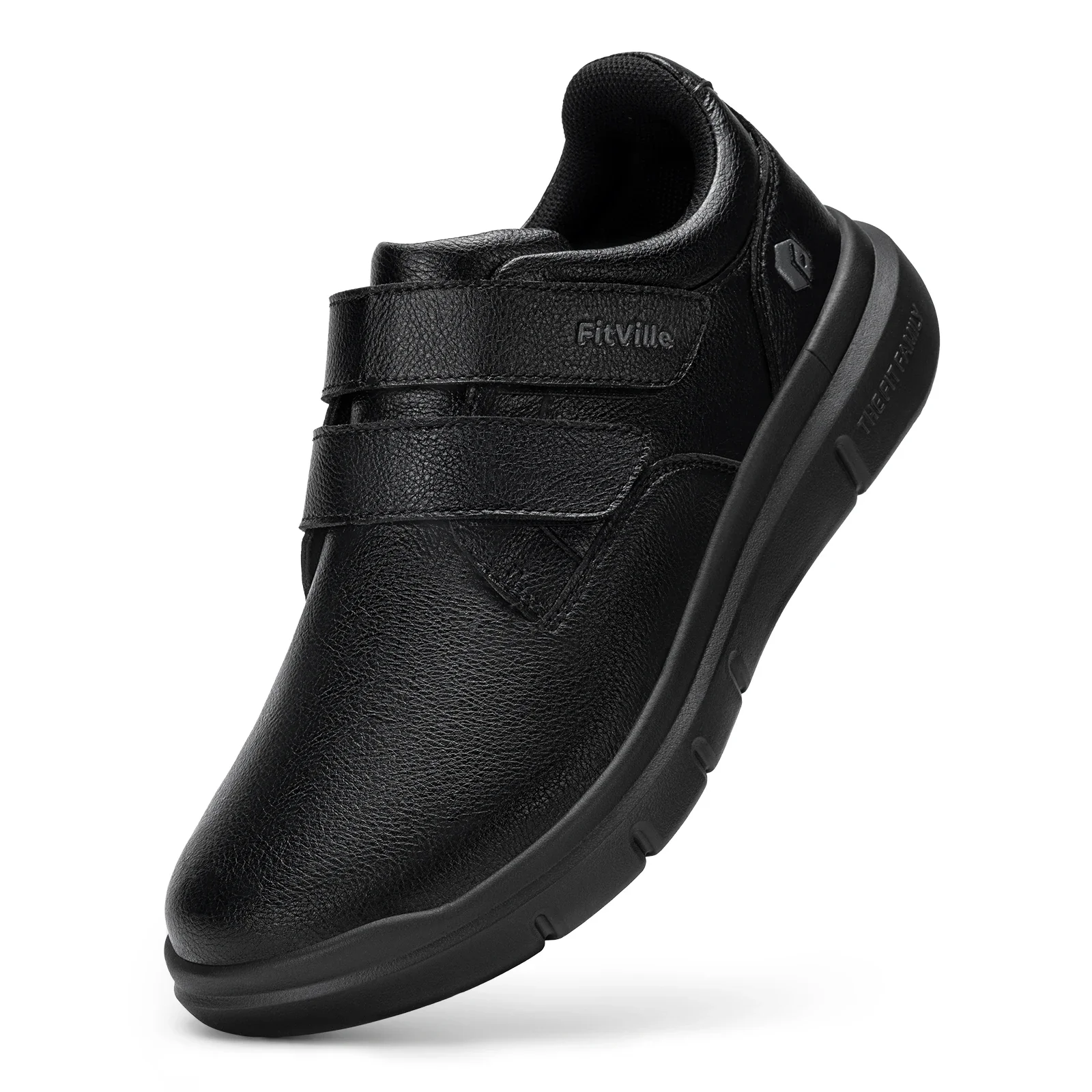 Fitville Men'S Leather Shoes Wide Walking Shoes Water-Repellent Slip On Comfort Casual Dress Sneaker For Diabetic Swollen Feet