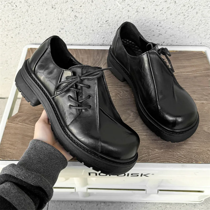 large size mens fashion platform shoes black stylish original leather shoe punk rock dress designer sneakers breathable footwear