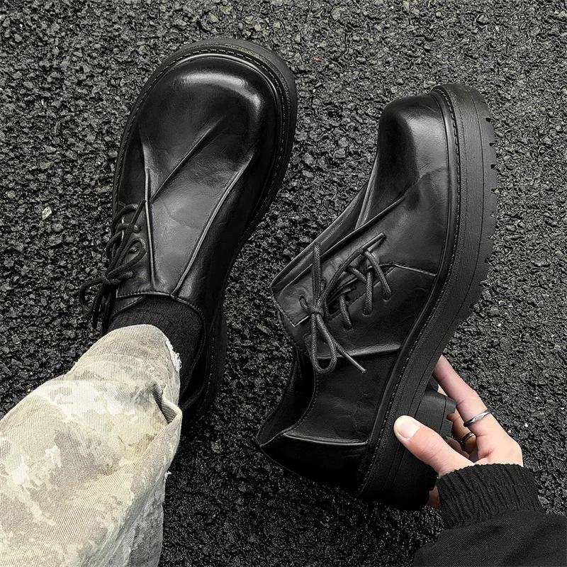 large size mens fashion platform shoes black stylish original leather shoe punk rock dress designer sneakers breathable footwear