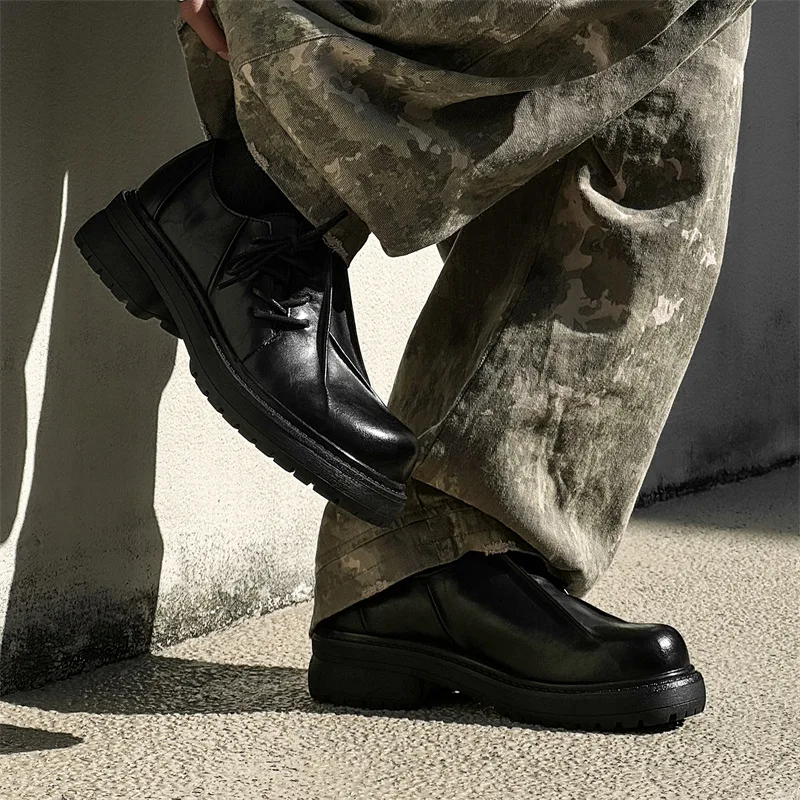 large size mens fashion platform shoes black stylish original leather shoe punk rock dress designer sneakers breathable footwear