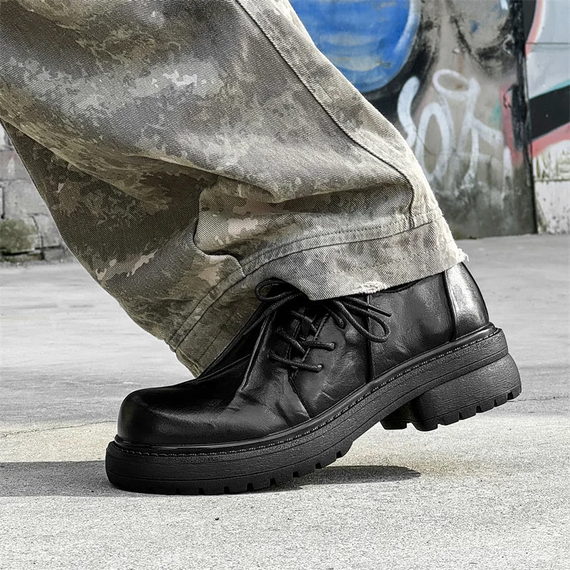 large size mens fashion platform shoes black stylish original leather shoe punk rock dress designer sneakers breathable footwear