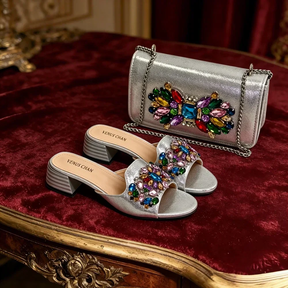 New Elegant 2026 Purple Peep Toe Women Heels with Diamond Accents - Italian Design Matching Pumps and Bag Set for Parties