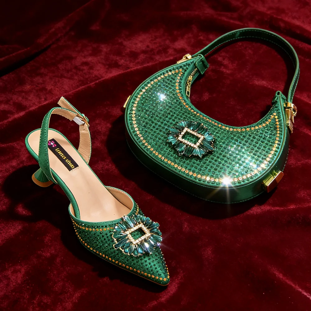 2026 Elegant Nigerian Women's Party Shoes with Medium Heel & Matching Handbag – Pointed Toe Fashion Footwear for Special