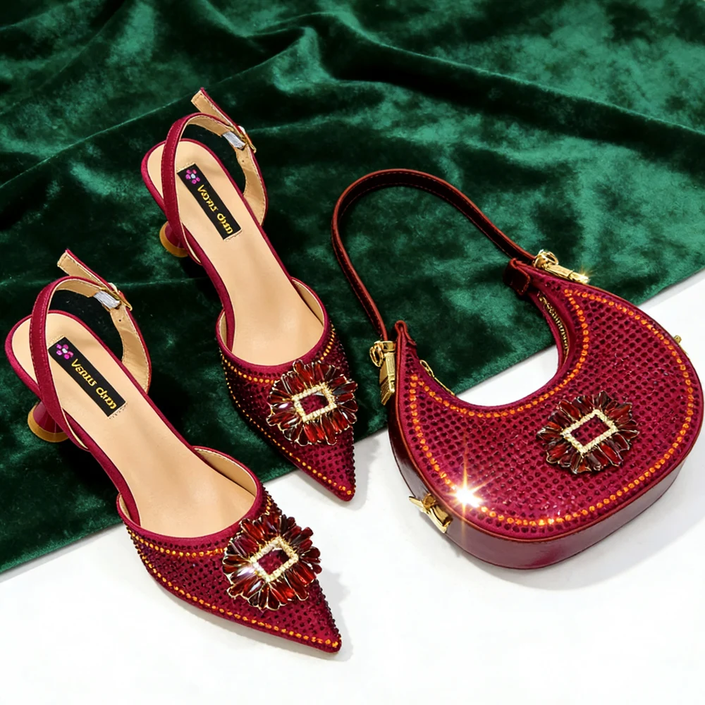 2026 Elegant Nigerian Women's Party Shoes with Medium Heel & Matching Handbag – Pointed Toe Fashion Footwear for Special