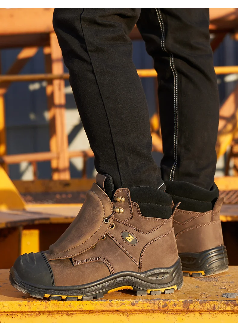 High-Quality Work Boots Men Composite Shoes Genuine Leather Indestructible Shoes Puncture-Proof Safety Shoes Men Boots Security