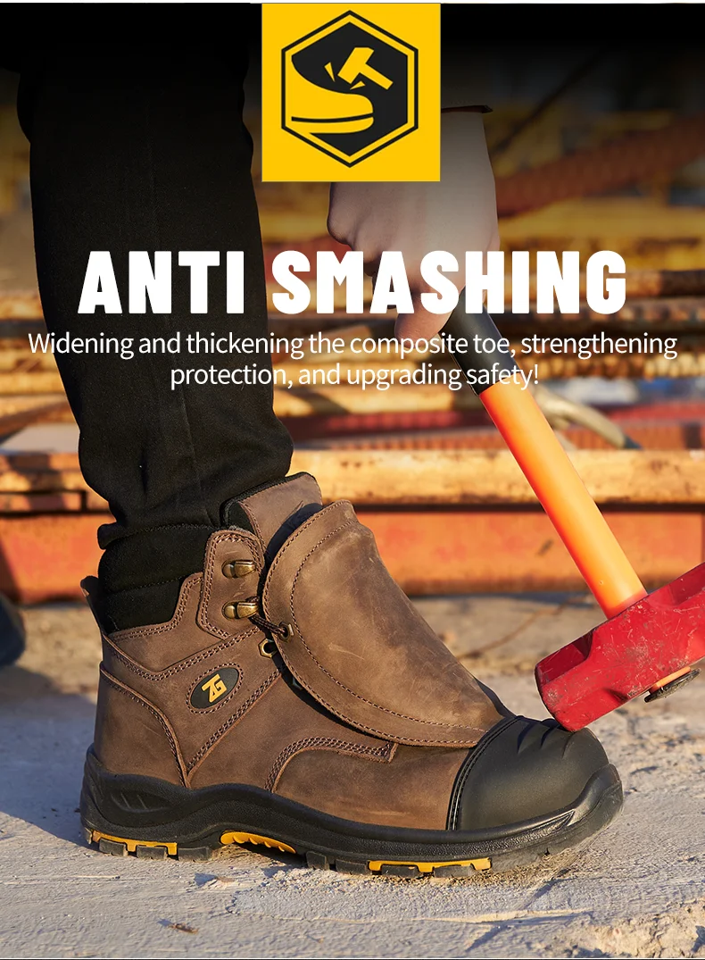 High-Quality Work Boots Men Composite Shoes Genuine Leather Indestructible Shoes Puncture-Proof Safety Shoes Men Boots Security